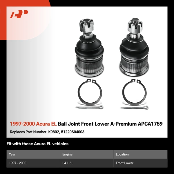 1997-2000 Acura EL Ball Joint Front Lower A-Premium APCA1759
