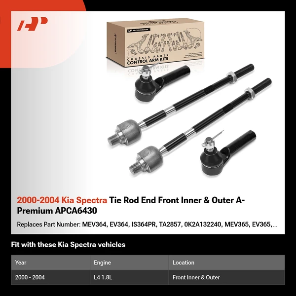 2000-2004 Kia Spectra Tie Rod End Front Inner & Outer A-Premium APCA6430