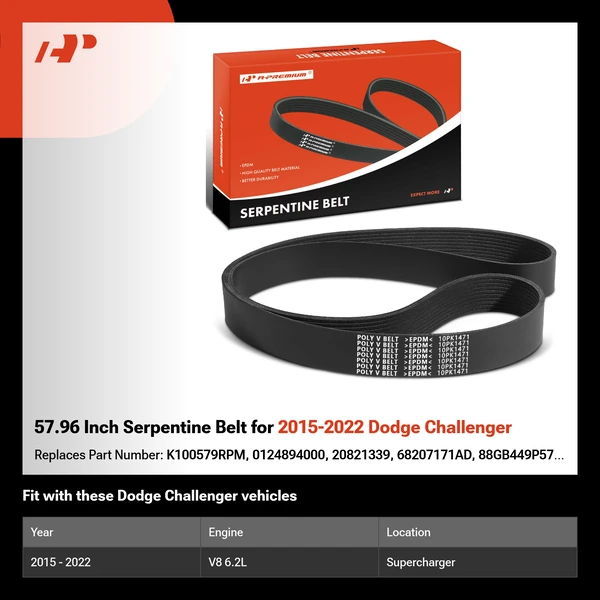57.96 Inch Serpentine Belt for 2015-2022 Dodge Challenger