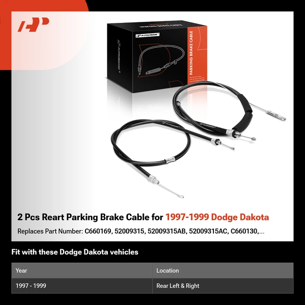 2 Pcs Reart Parking Brake Cable for 1997-1999 Dodge Dakota