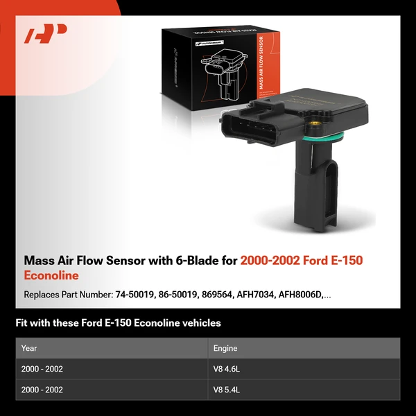 Mass Air Flow Sensor with 6-Blade for 2000-2002 Ford E-150 Econoline
