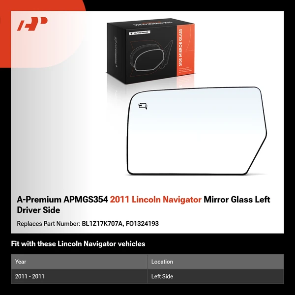 A-Premium APMGS354 2011 Lincoln Navigator Mirror Glass Left Driver Side