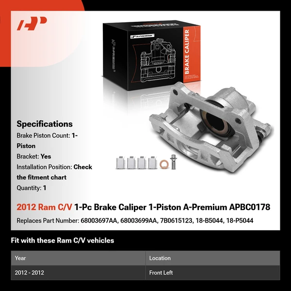2012 Ram C/V 1-Pc Brake Caliper 1-Piston A-Premium APBC0178