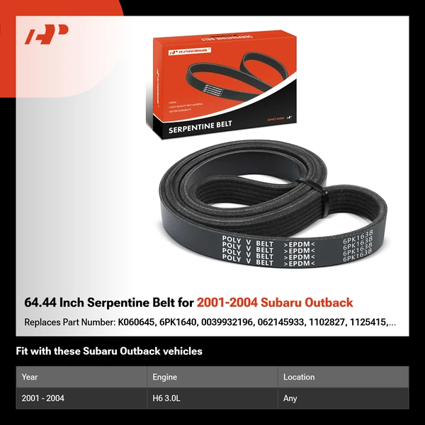64.44 Inch Serpentine Belt for 2001-2004 Subaru Outback