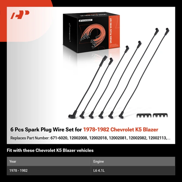 6 Pcs Spark Plug Wire Set for 1978-1982 Chevrolet K5 Blazer