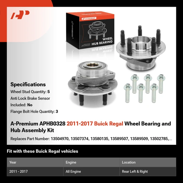 A-Premium APHB0328 2011-2017 Buick Regal Wheel Bearing and Hub Assembly Kit