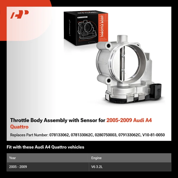 Throttle Body Assembly with Sensor for 2005-2009 Audi A4 Quattro