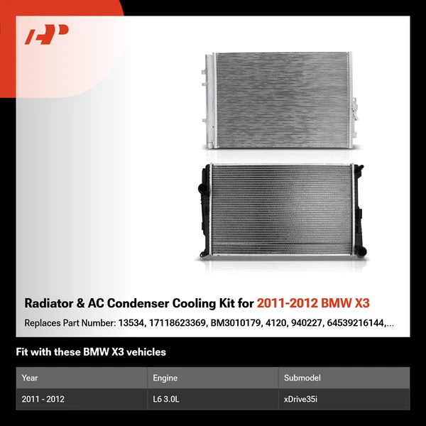 Radiator & AC Condenser Cooling Kit for 2011-2012 BMW X3