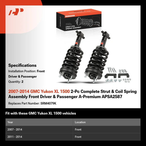 2007-2014 GMC Yukon XL 1500 2-Pc Complete Strut & Coil Spring Assembly Front Driver & Passenger A-Premium APSA2587