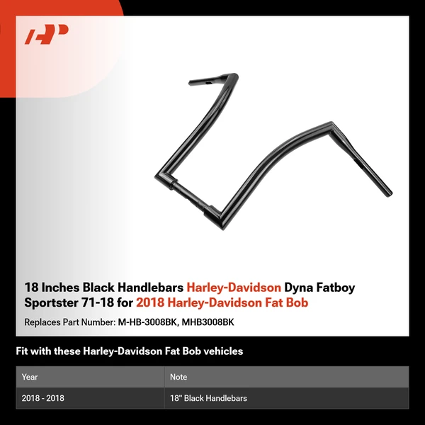 18 Inches Black Handlebars Harley-Davidson Dyna Fatboy Sportster 71-18 for 2018 Harley-Davidson Fat Bob