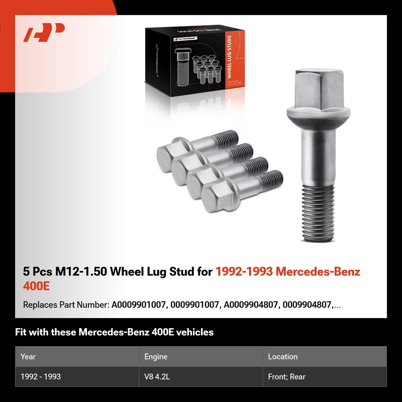 5 Pcs M12-1.50 Wheel Lug Stud for 1992-1993 Mercedes-Benz 400E
