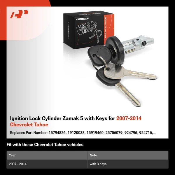 Ignition Lock Cylinder Zamak 5 with Keys for 2007-2014 Chevrolet Tahoe