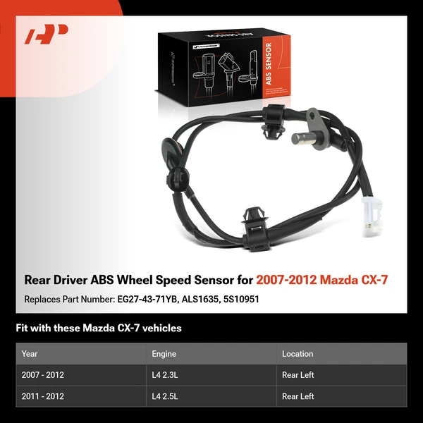 Rear Driver ABS Wheel Speed Sensor for 2007-2012 Mazda CX-7