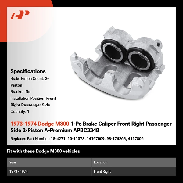 1973-1974 Dodge M300 1-Pc Brake Caliper Front Right Passenger Side 2-Piston A-Premium APBC3348