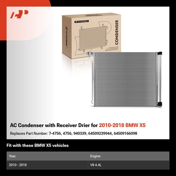 AC Condenser with Receiver Drier for 2010-2018 BMW X5