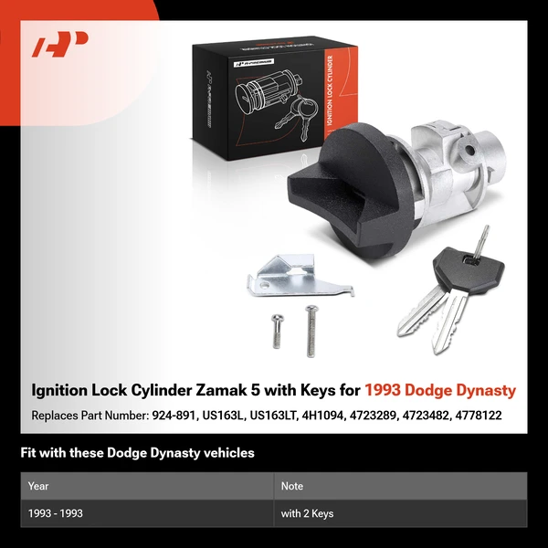 Ignition Lock Cylinder Zamak 5 with Keys for 1993 Dodge Dynasty