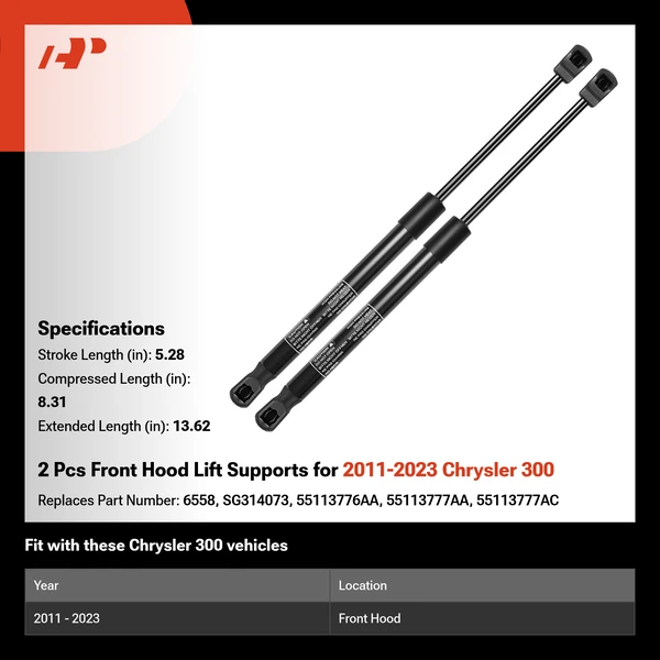 2 Pcs Front Hood Lift Supports for 2011-2023 Chrysler 300