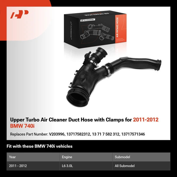 Upper Turbo Air Cleaner Duct Hose with Clamps for 2011-2012 BMW 740i