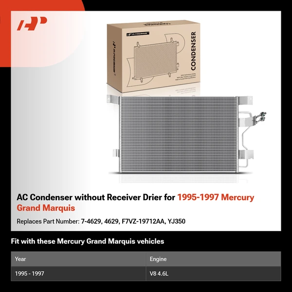 AC Condenser without Receiver Drier for 1995-1997 Mercury Grand Marquis