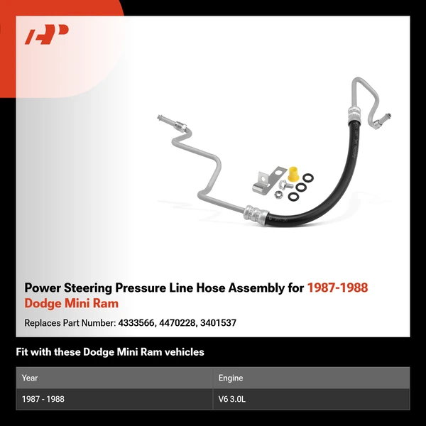 Power Steering Pressure Line Hose Assembly for 1987-1988 Dodge Mini Ram