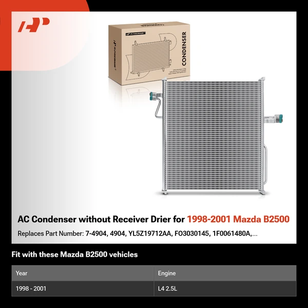 AC Condenser without Receiver Drier for 1998-2001 Mazda B2500
