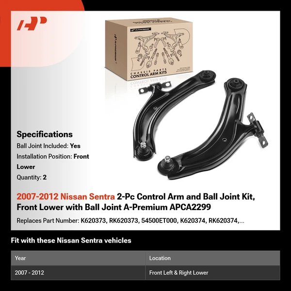 2007-2012 Nissan Sentra 2-Pc Control Arm and Ball Joint Kit, Front Lower with Ball Joint A-Premium APCA2299