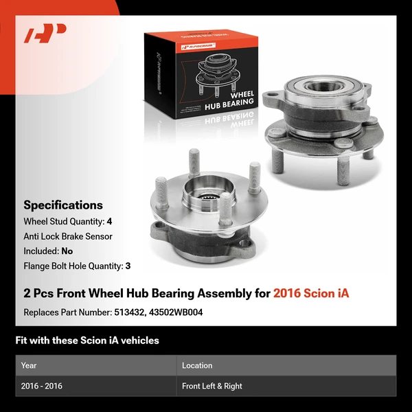 2 Pcs Front Wheel Hub Bearing Assembly for 2016 Scion iA