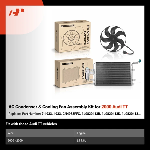 AC Condenser & Cooling Fan Assembly Kit for 2000 Audi TT