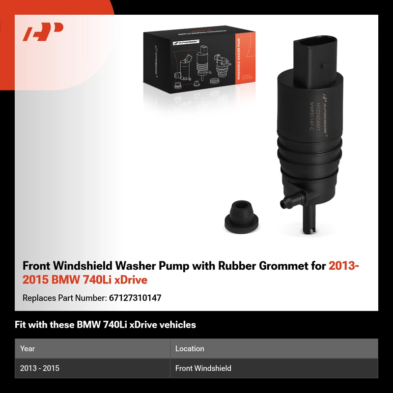 Front Windshield Washer Pump with Rubber Grommet for 2013-2015 BMW 740Li xDrive