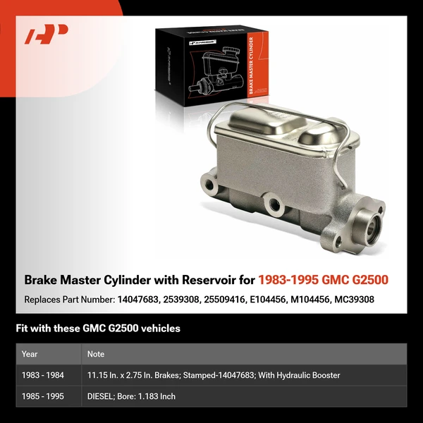 Brake Master Cylinder with Reservoir for 1983-1995 GMC G2500