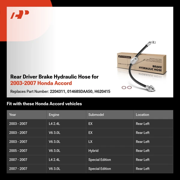 Rear Driver Brake Hydraulic Hose for 2003-2007 Honda Accord