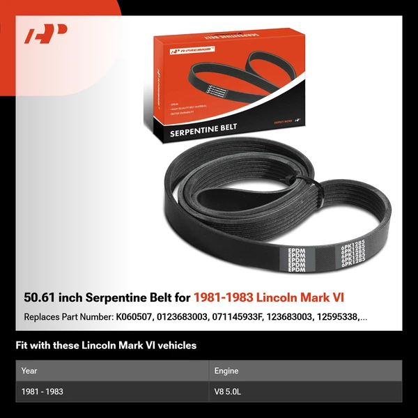 50.61 inch Serpentine Belt for 1981-1983 Lincoln Mark VI