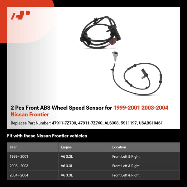 2 Pcs Front ABS Wheel Speed Sensor for 1999-2001 2003-2004 Nissan Frontier