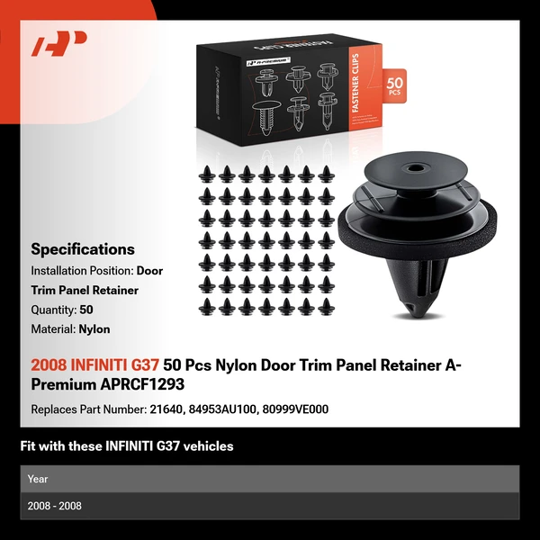 2008 INFINITI G37 50 Pcs Nylon Door Trim Panel Retainer A-Premium APRCF1293