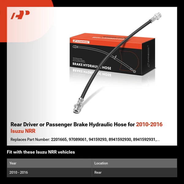 Rear Driver or Passenger Brake Hydraulic Hose for 2010-2016 Isuzu NRR