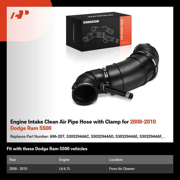Engine Intake Clean Air Pipe Hose with Clamp for 2008-2010 Dodge Ram 5500
