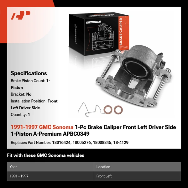 1991-1997 GMC Sonoma 1-Pc Brake Caliper Front Left Driver Side 1-Piston A-Premium APBC0349