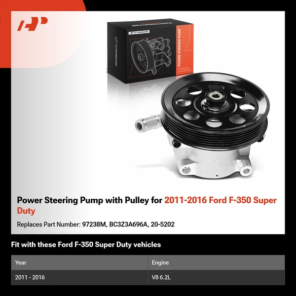 Power Steering Pump with Pulley for 2011-2016 Ford F-350 Super Duty