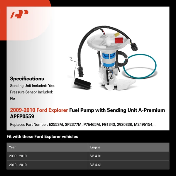 2009-2010 Ford Explorer Fuel Pump with Sending Unit A-Premium APFP0559