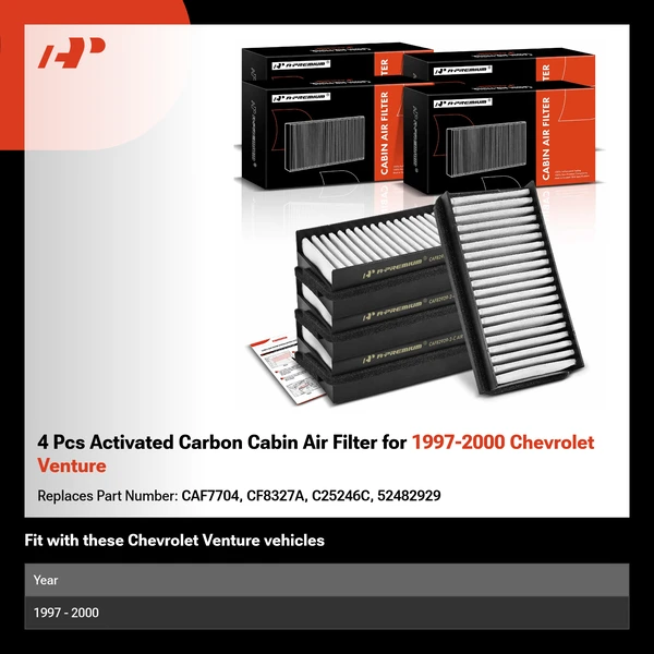 4 Pcs Activated Carbon Cabin Air Filter for 1997-2000 Chevrolet Venture