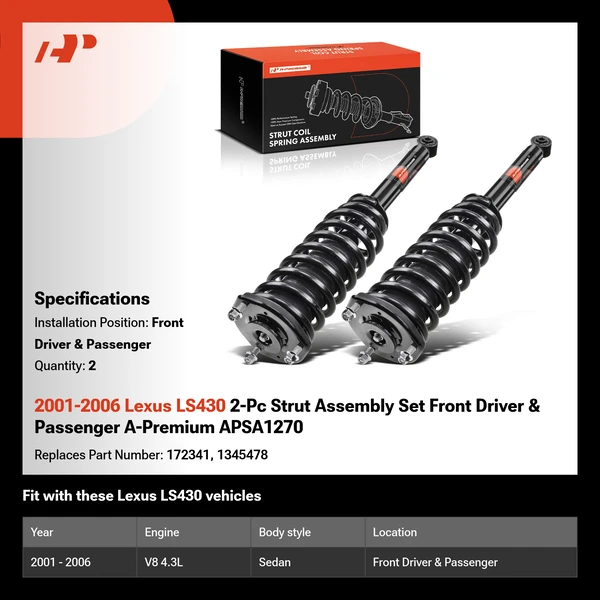 2001-2006 Lexus LS430 2-Pc Strut Assembly Set Front Driver & Passenger A-Premium APSA1270