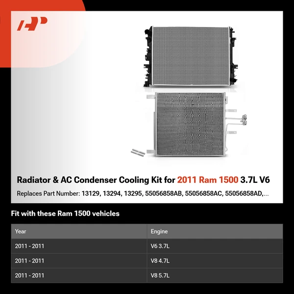 Radiator & AC Condenser Cooling Kit for 2011 Ram 1500 3.7L V6
