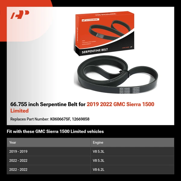 66.755 inch Serpentine Belt for 2019 2022 GMC Sierra 1500 Limited