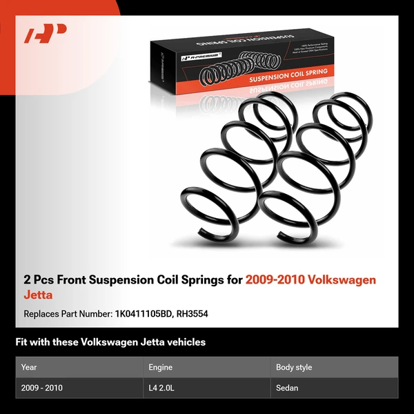 2 Pcs Front Suspension Coil Springs for 2009-2010 Volkswagen Jetta