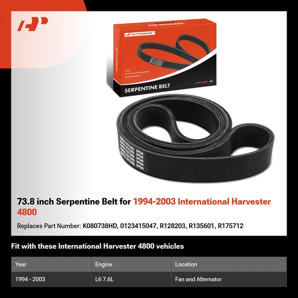 73.8 inch Serpentine Belt for 1994-2003 International Harvester 4800
