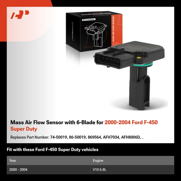 Mass Air Flow Sensor with 6-Blade for 2000-2004 Ford F-450 Super Duty