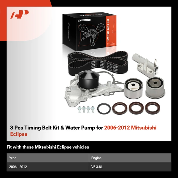 8 Pcs Timing Belt Kit & Water Pump for 2006-2012 Mitsubishi Eclipse