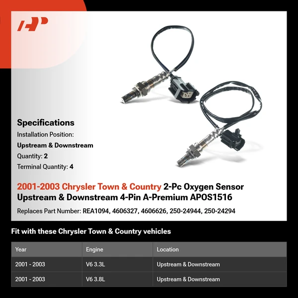 2001-2003 Chrysler Town & Country 2-Pc Oxygen Sensor Upstream & Downstream 4-Pin A-Premium APOS1516