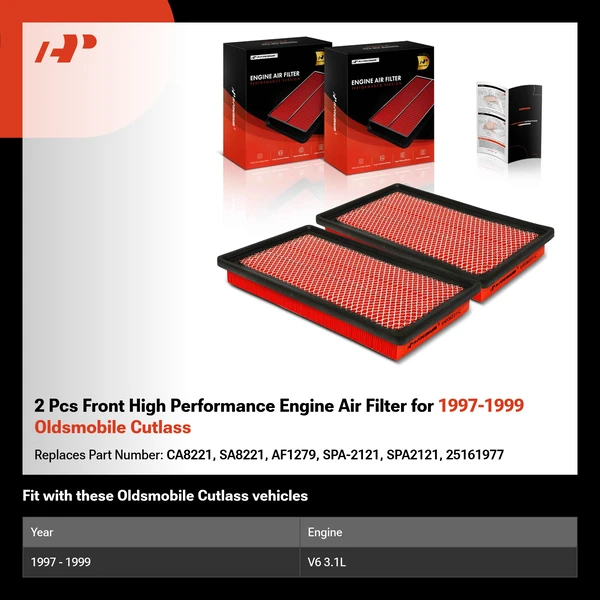 2 Pcs Front High Performance Engine Air Filter for 1997-1999 Oldsmobile Cutlass