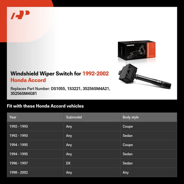 Windshield Wiper Switch for 1992-2002 Honda Accord